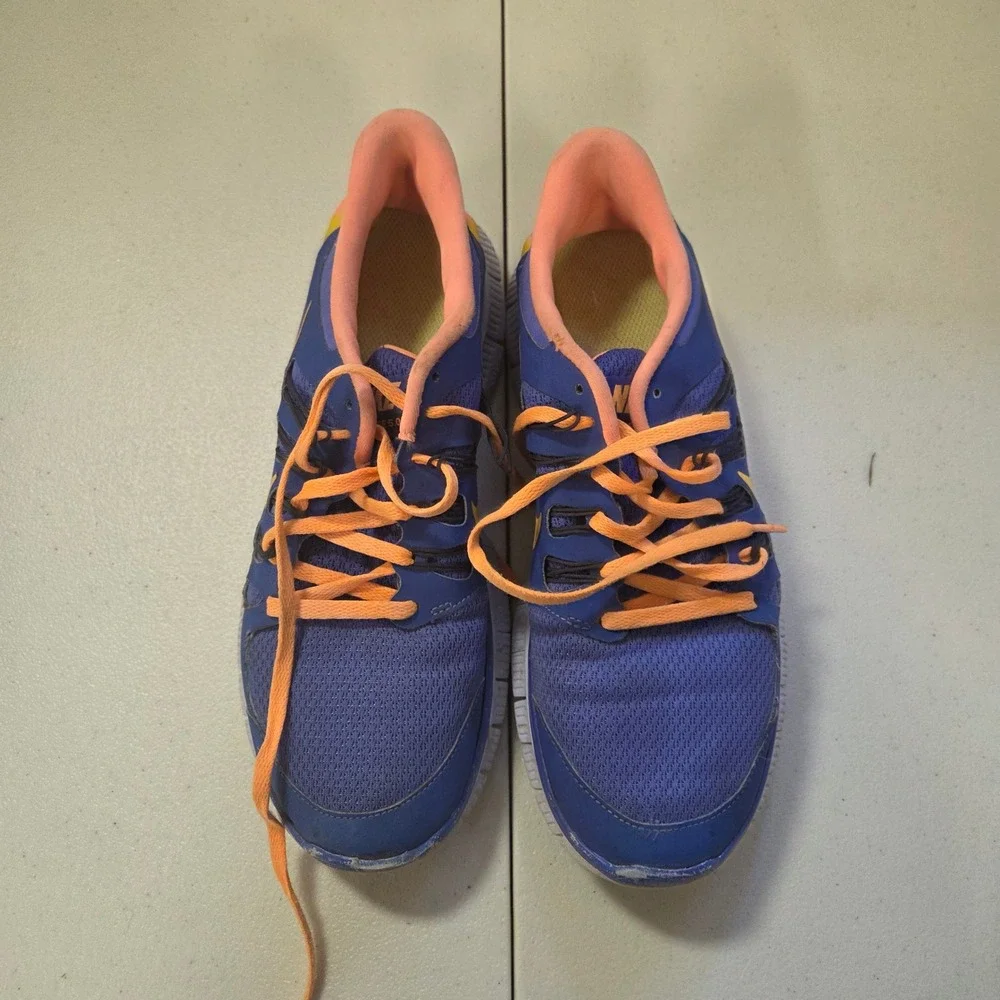 Nike Free Run 5.0 Running Shoes Blue Orange Youth Size 7Y US Women's 8.5‎